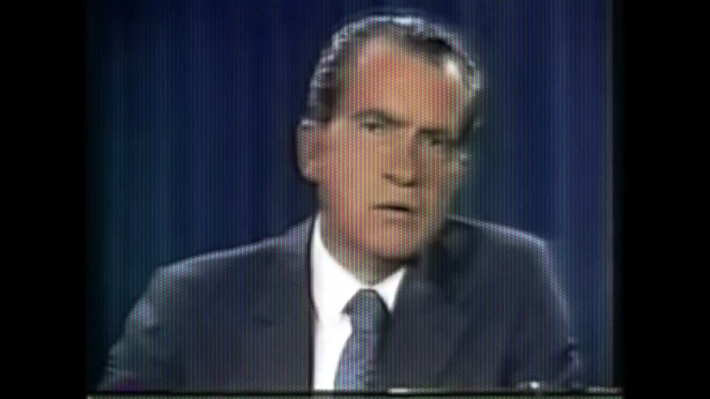 Richard Nixon speaking in archival footage from the mood reel